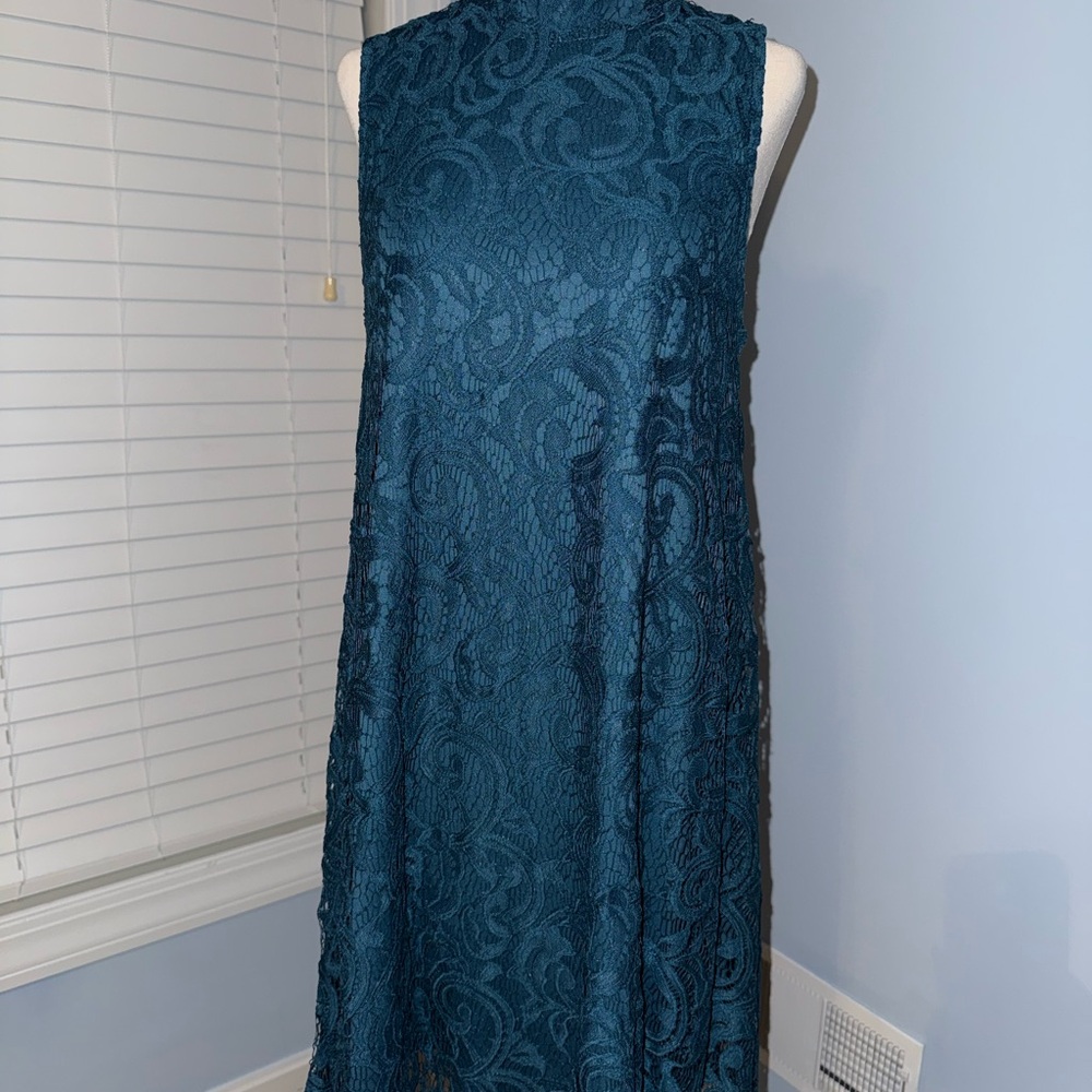 Teal Lace Halter Shift Dress
